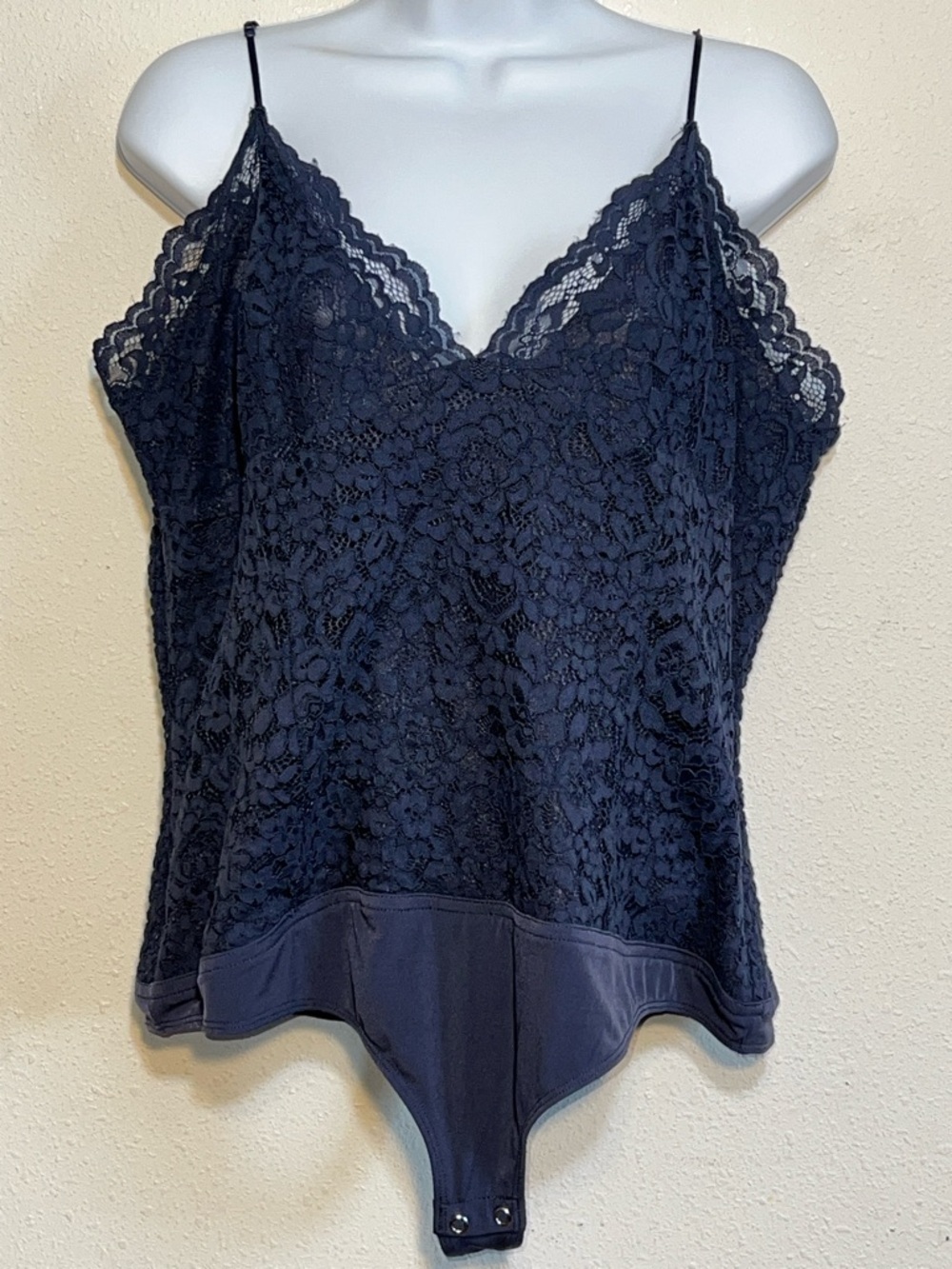 Express Navy Blue Smocked Lace Women  Bodysuit Top Size XL